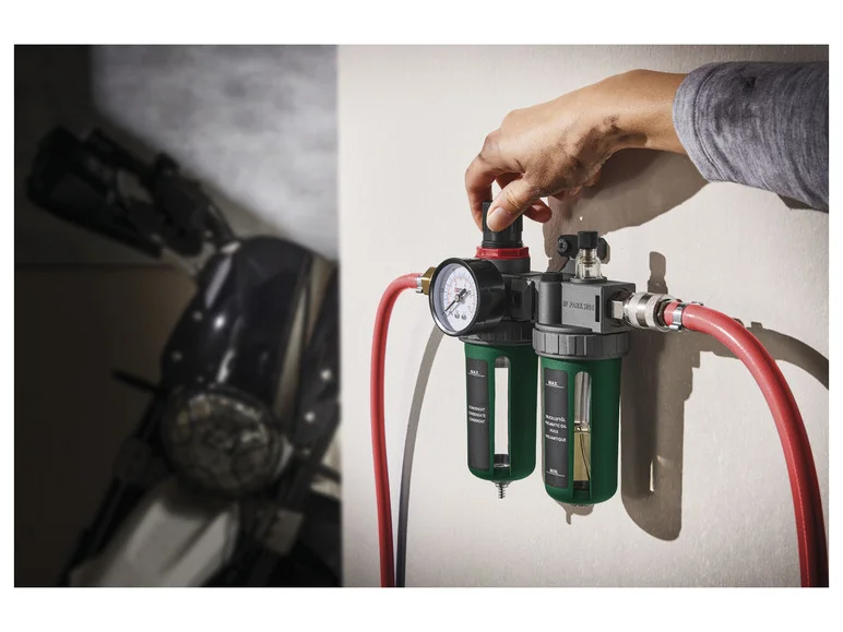 PARKSIDE® Enrouleur de tuyau pneumatique PDST 10 B3 / Unité de maintenance pneumatique 3 en 1.  PDWE 8 B2